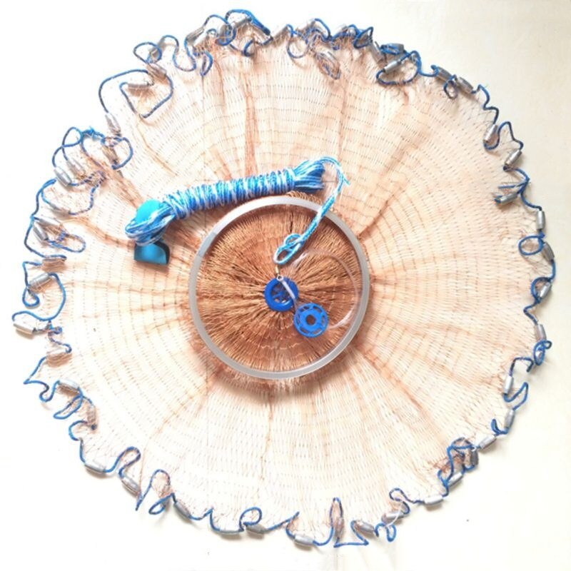 Easy to throw Cast net 2.4-4.2M american style fishing net small mesh hand throw network fishing tools outdoor sports product