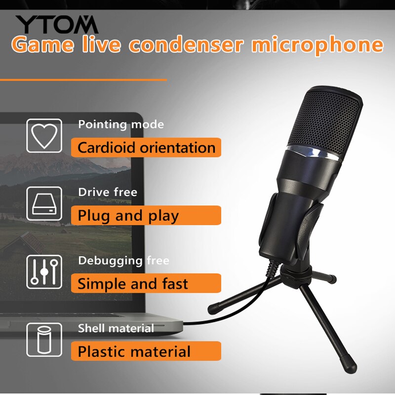 YTOM-micrófono M1Lite para PC con soporte de micrófono, micrófono de condensador de grabación con conector de 3,5mm, Compatible con PC y portátil