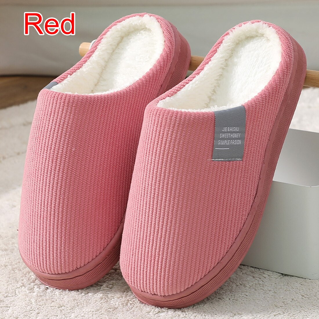 Winter Vrouwen Thuis Slippers Cartoon Kat Schoenen Antislip Zachte Liefhebbers Mannen Warm Huis Slipper Indoor Slaapkamer Koppels Vloer schoenen: red / 38-39