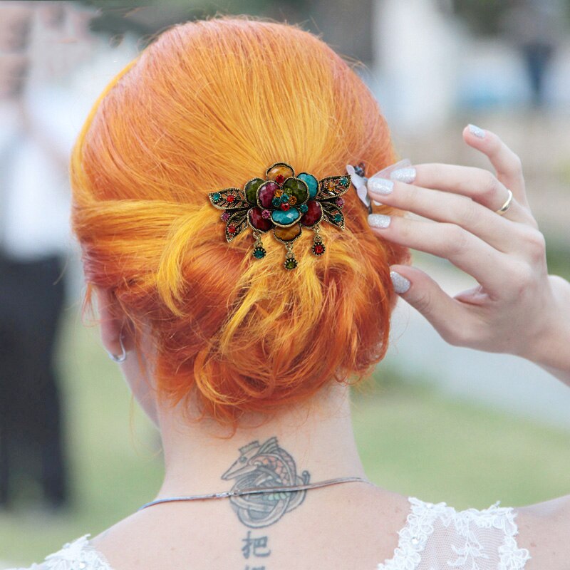 クリスタルラインストーンアクリル花バレッタ女性ヘアピン帽子髪の宝石アクセサリー