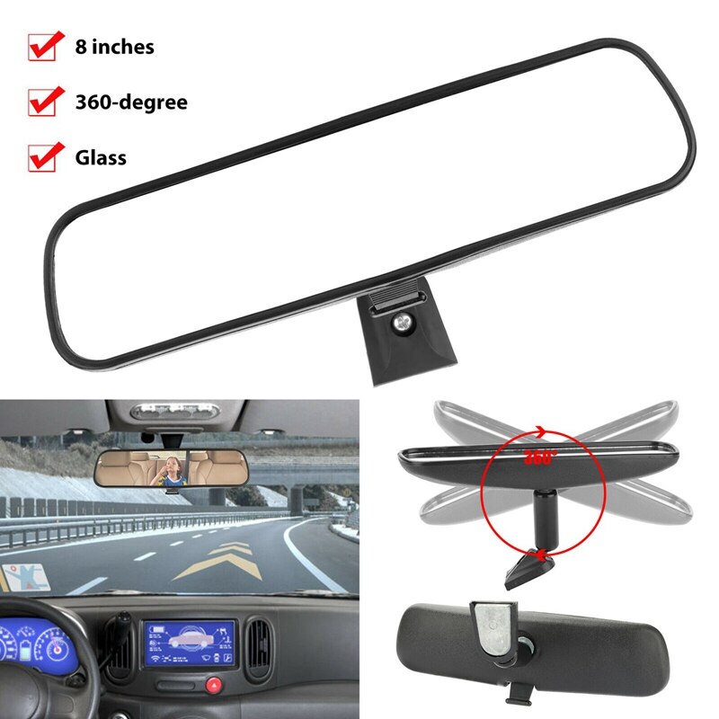 360 degree Adjustable Auto Universal Interior Rear View Mirror Replacement Glass 8 Inch Day / Night