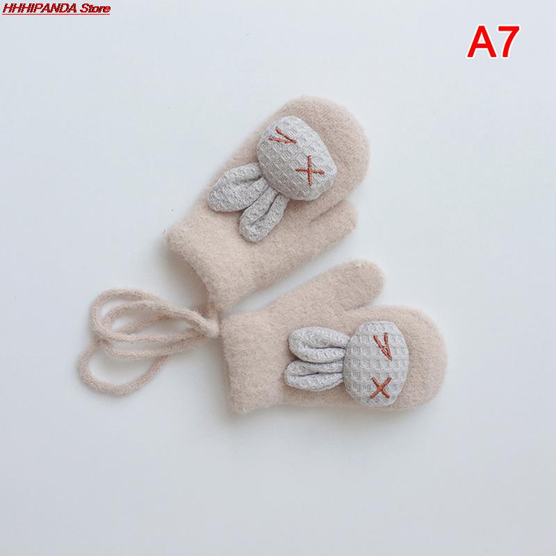 1 Paar Herfst Winter Warm Baby Handschoenen Cartoon Animal Bunny Thicken Kids Handschoenen Voor Baby Meisje Jongen Zachte Nylon Kinderen wanten: A7