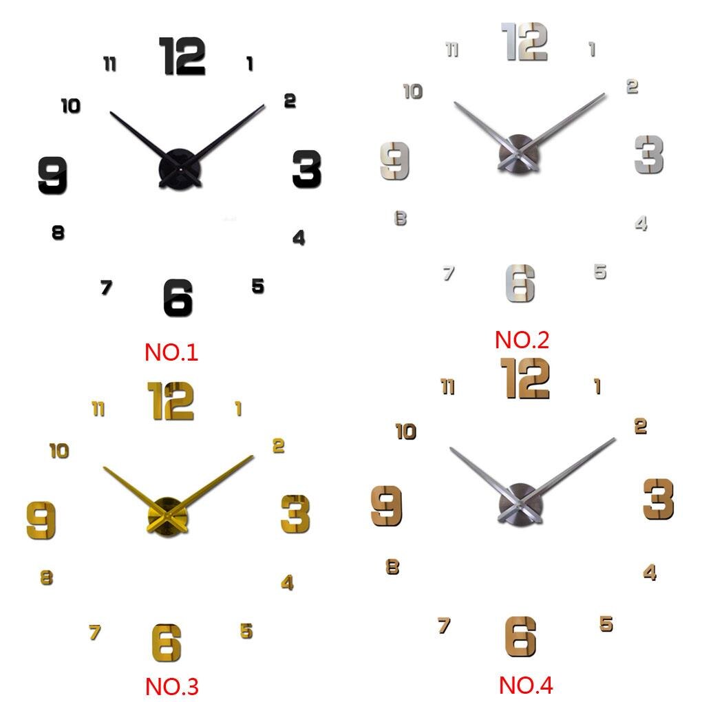 Muur Horloge Spiegel Klok Metalen Eenvoudige Nummer Sticker Diy 3D Morden Mute Woonkamer Decoratie