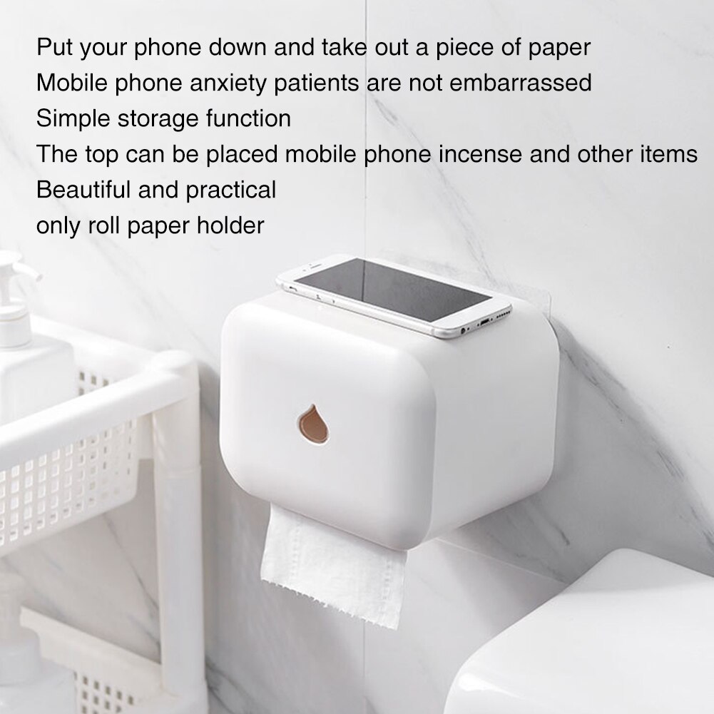 Wall Mounted Roll Paper Holder Box Self With Cover Toilet Paper Dispenser Waterproof Shelf Storage Bathroom Supplies