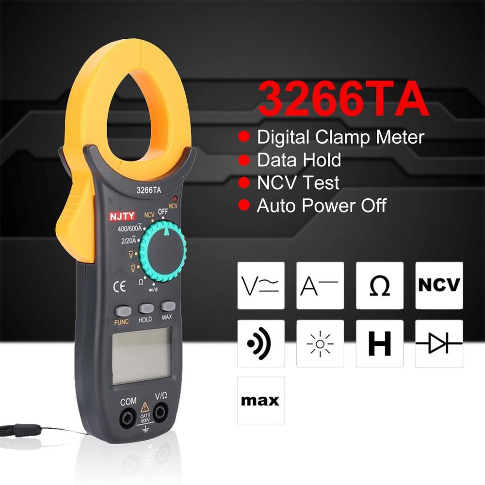 Digital Clamp Meter NJTY DC/AC Volt Amp Ohm Diode Multimeter Ammeter Multitester Current Voltage Resistance Tester NCV3266TA