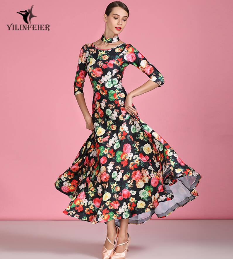 ballroom dress girl ballroom dress woman competition waltz dress smooth standard dress flower print S9062
