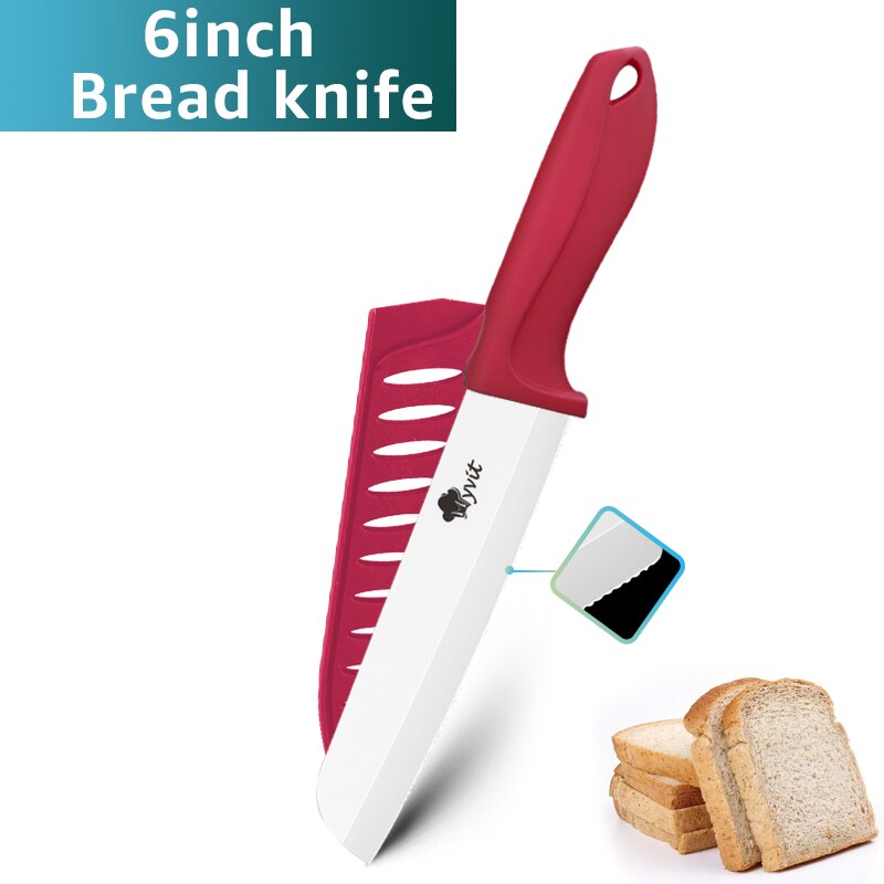 Keramische Mes 3 4 5 6Inch Chef Utility Slicer Gekarteld Broodmes Paring Keuken Keramische Messen Set Zirconia Blade koken Tool: red bread knife