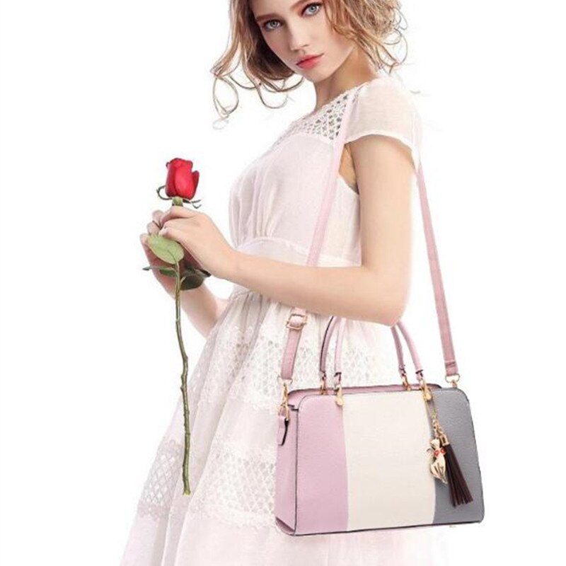 Yogodlns Patchwork Shoulder Bag - Women's Tassel Tote - PU Leather Crossbody Purse - Versatile Style