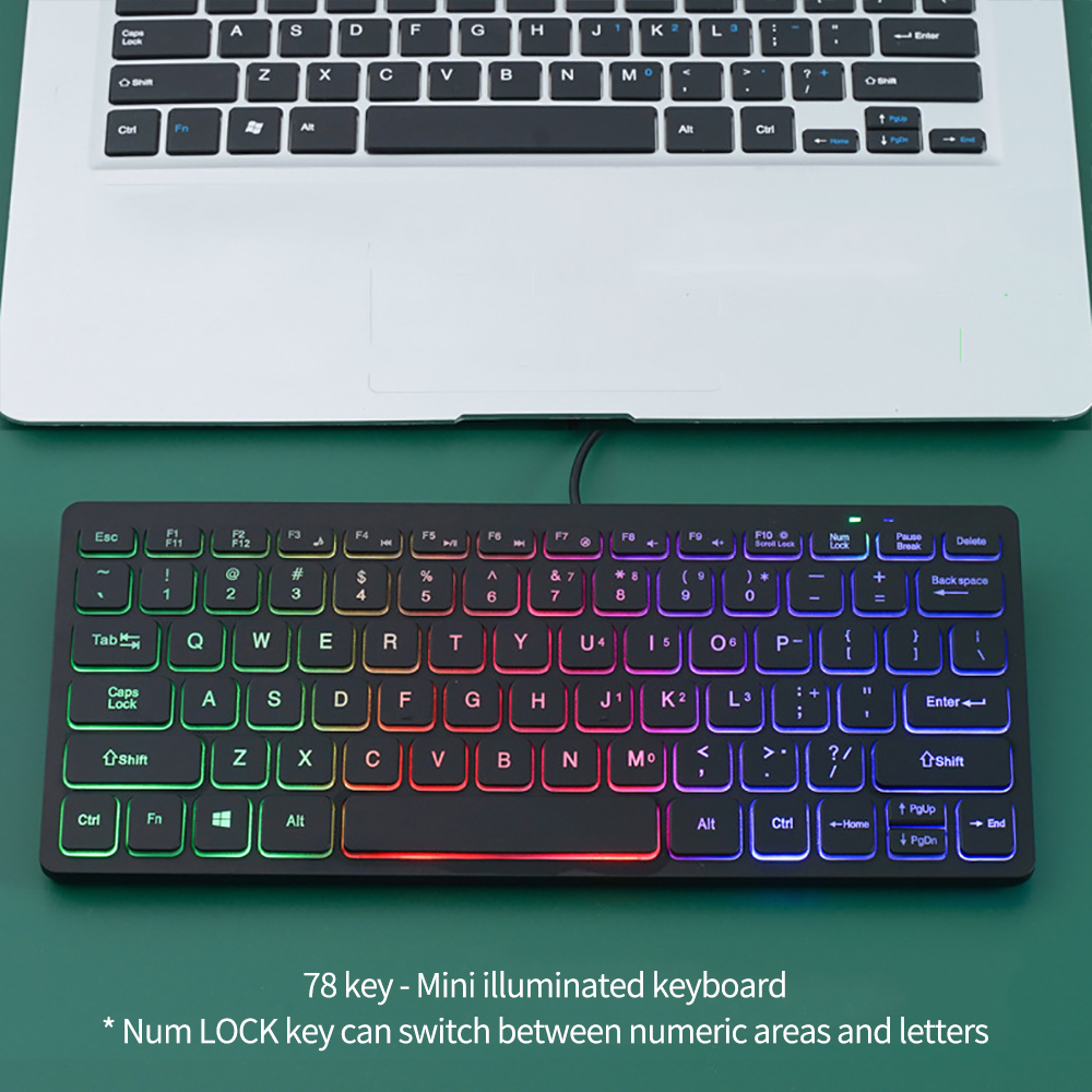 Chocolade Ultra-Dunne Glow Backlight Bedrade Toetsenborden Mini Kleine Laptop Externe Usb 2.0 78 Toetsen Toetsenbord Voor Pc Laptop Gaming