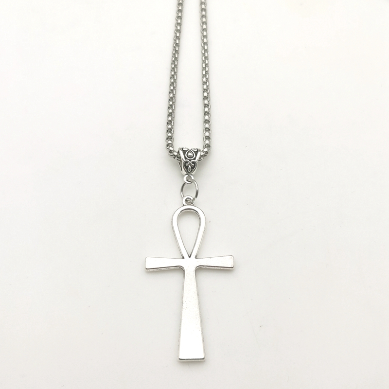 Nueva hecha a mano Cruz egipcia Ankh símbolo de la vida flor Cruz colgantes collar de Color plateado para estilo de mujer