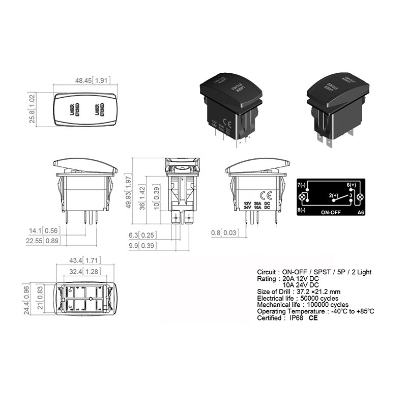 12V/24V Waterdichte IP66 Auto Boot Groene Led Dpdt 7 Pin On/Off/On Nav/Anc Lichten Rocker Schakelaar Vervangen Voor Carling Arb Stijl