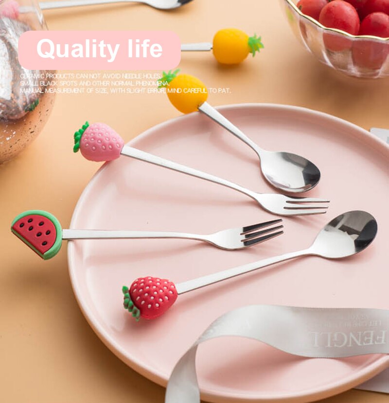 Fourchette à fruits en forme de Fruit mignon Mini dessin animé enfants Snack gâteau Dessert nourriture fruits bonbons thé cuillère Bento déjeuners décor de fête
