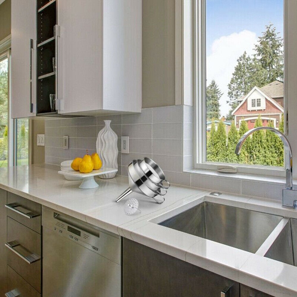 Durable Stainless Steel Funnel Multifunctional Kitchen Oil Liquid Funnel Spices Wine Flask Filter Detachable