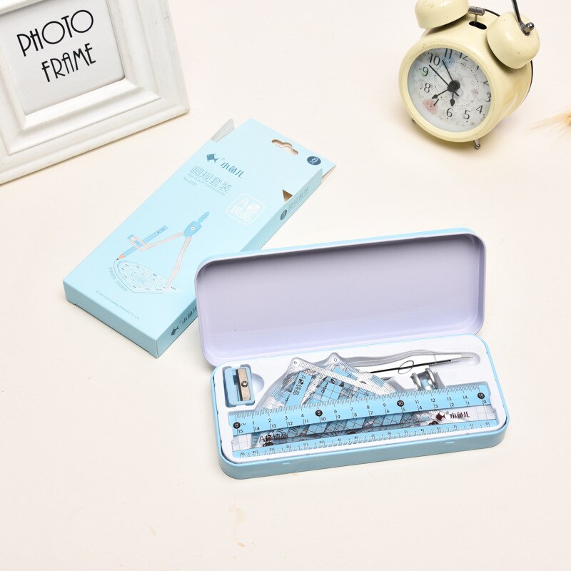 8 pcs/set 5 in 1 Drawing Tools Ruler Eraser Pencil Compass Pencil Sharpener Set For Kids Learning Tools Stationery For School