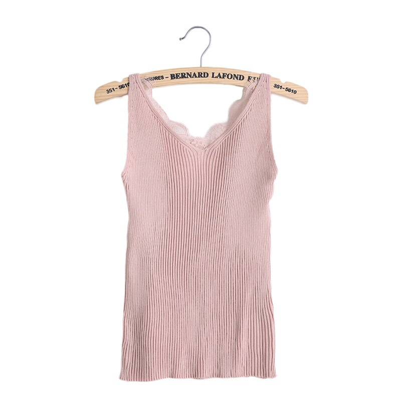 Sexy Vrouwen Plain Hemdje Lace Splicing Dubbele V-hals Vest Slim Sling Tank Tops: Lotus color