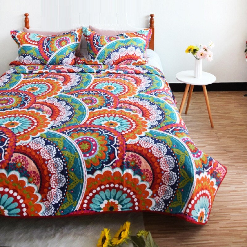 Couvre-lit matelassé imprimé Floral à carreaux, couvre-lit Patchwork, Style américain, couverture de lit pour adultes, été, 220x240cm: 07 Bedspread