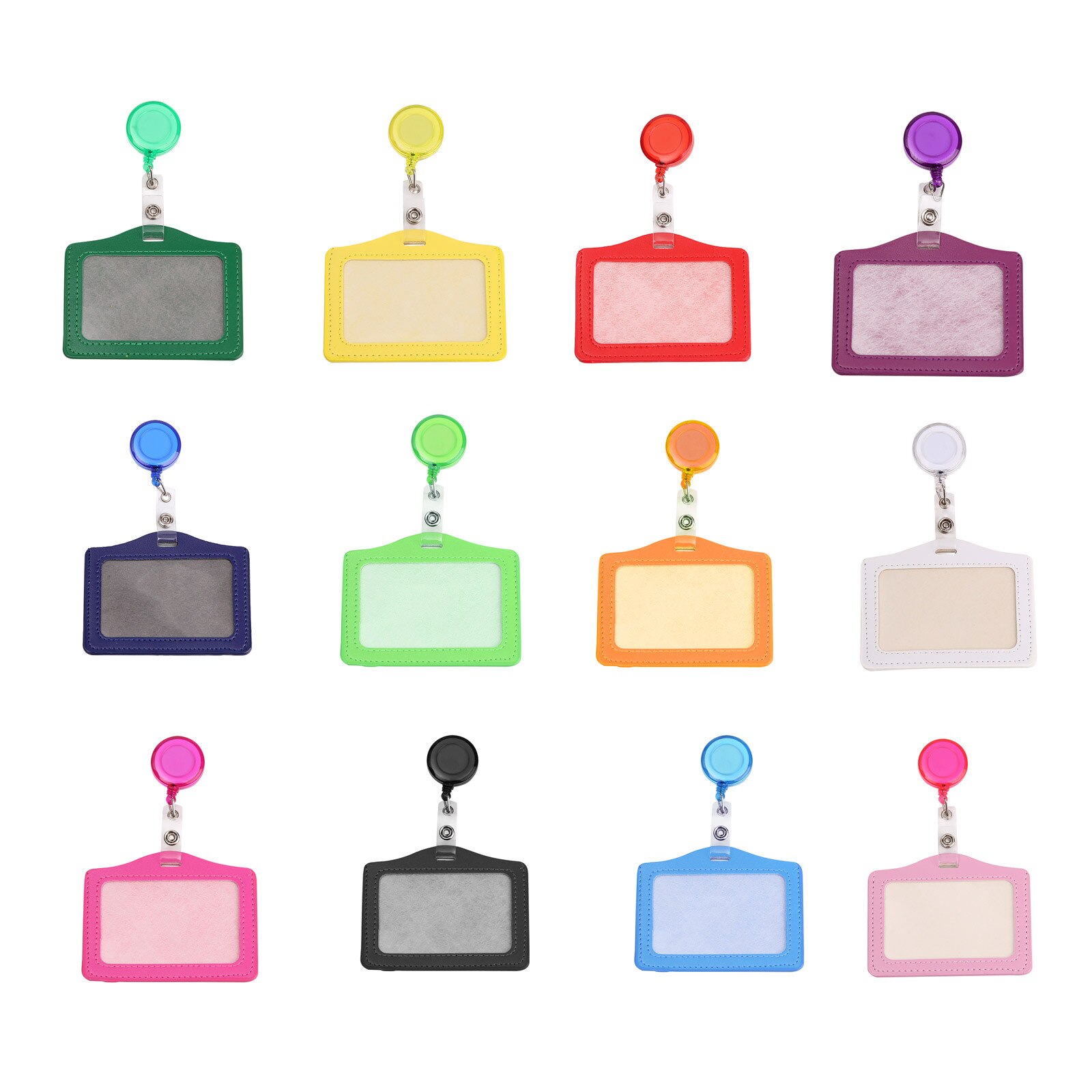 12PC Perfect Retractable Badge Holder with Horizontal Card Holder For ID Cards Company Department Work Permit Storage Folder: Default Title