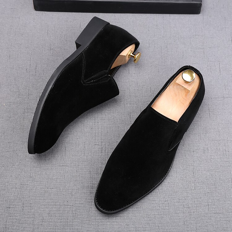 Mocassins plats en daim pour hommes, chaussures de bal, de fête, de mariage, pointues, de styliste, nouvelle tendance