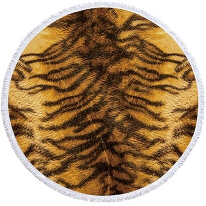 Luipaard Tijger Patroon Gedrukt Ronde Strandlaken Met Kwasten Microfiber 150Cm Zomer Zwemmen Picknick Mat Tapijt Reizen Deken: Beach towel10
