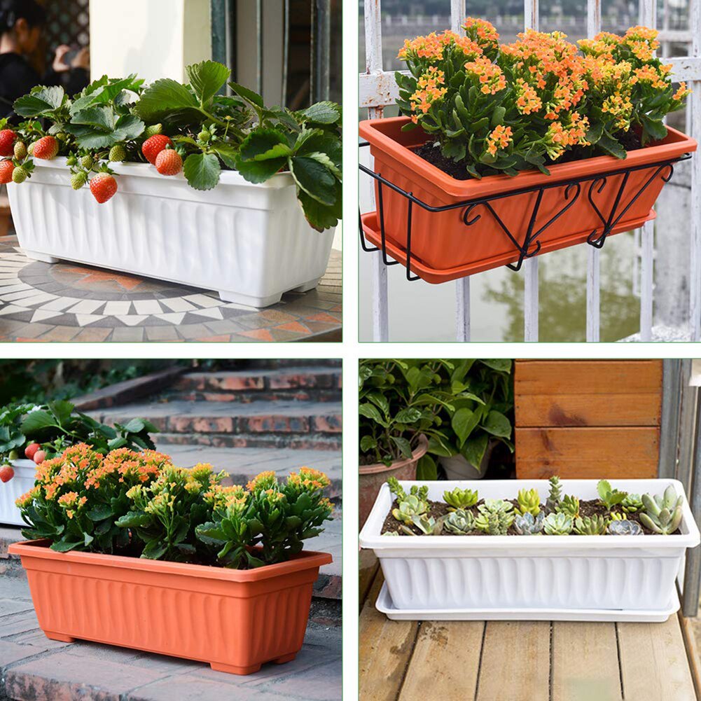 3Pcs Balkon Tuin Bloem Bonsai Kom Kwekerij Wastafel Planter Imitatie Rechthoekige Groente Bloem Planter Hars Planten Pot