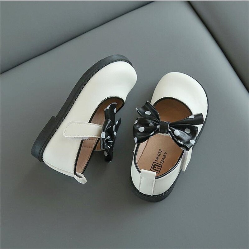 Girls Round Toe Anti-Slippery Bow Princess Shoes Spring/Autumn Latest Kid Children Slip-On Soft Leather Shoes