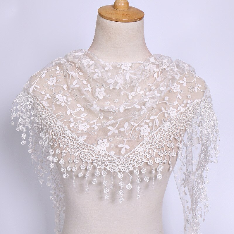 SOKUXILE Vrouwen meisje sjaal Bloem Kant Zijde Driehoek Vrouwelijke Baby Sjaals Kwastje Sjaals Lente Zomer 18 Kleuren Foto Accessoires: White