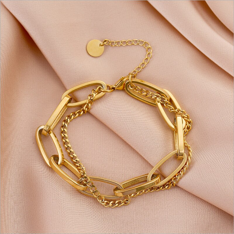 XIYANIKE 316L Edelstahl Gold Farbe Dicke Geometrische Kette Armbänder Neue Für Frauen Männer Party Schmuck