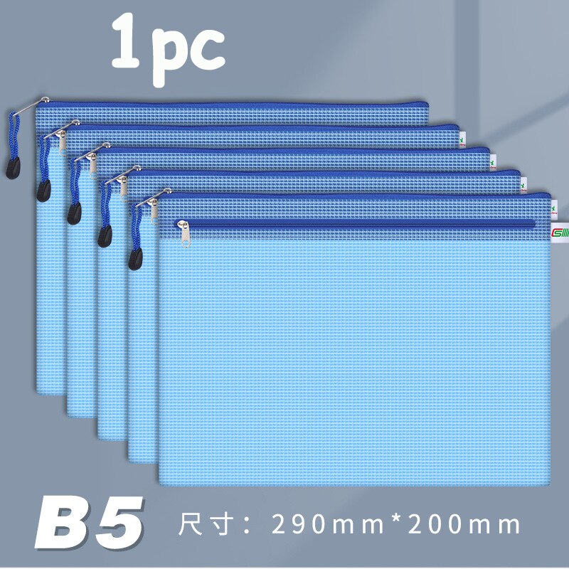 Double Zipper Plastic Folder File Envelope A4 A5 A6 B5 Poly Stationery Storage Waterproof PVC Organizer Bag: B5 Blue