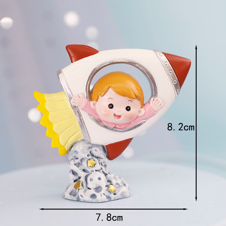 Universe Stars Rocket Astronaut Maan Gelukkige Verjaardag Brief Decoratie Cake Topper Dessert Voor Kinderen Dag Mooie: Clay astronaut pink