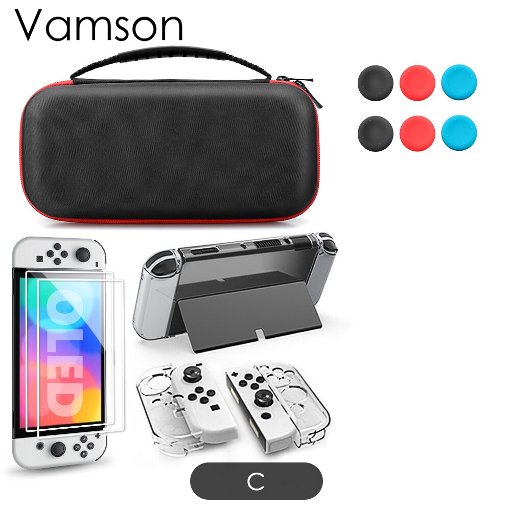 Vamson Voor Nintendo Switch Oled Met Clear Cover Case Screen Protector Cover Voor Schakelaar Oled Opslag Draagtas Accessoires Kit: C