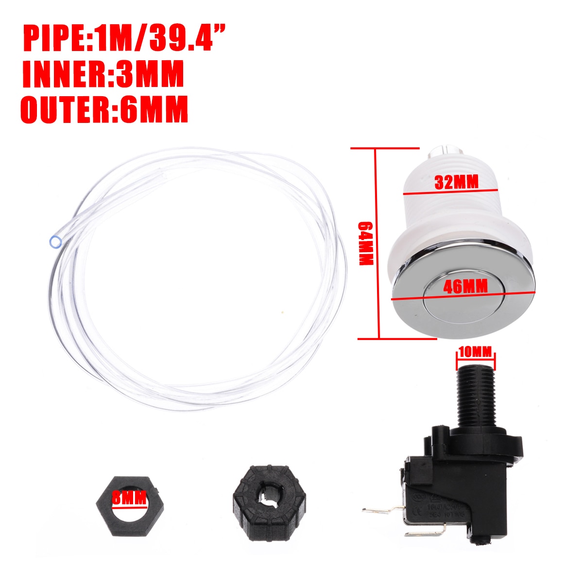 16A Op Off Push Air Knop Schakelaar Jet Tool Set Pneumatische Luchtdruk Schakelaar Knop Bad Spa Tubing Kits Voor thuis Gereedschap