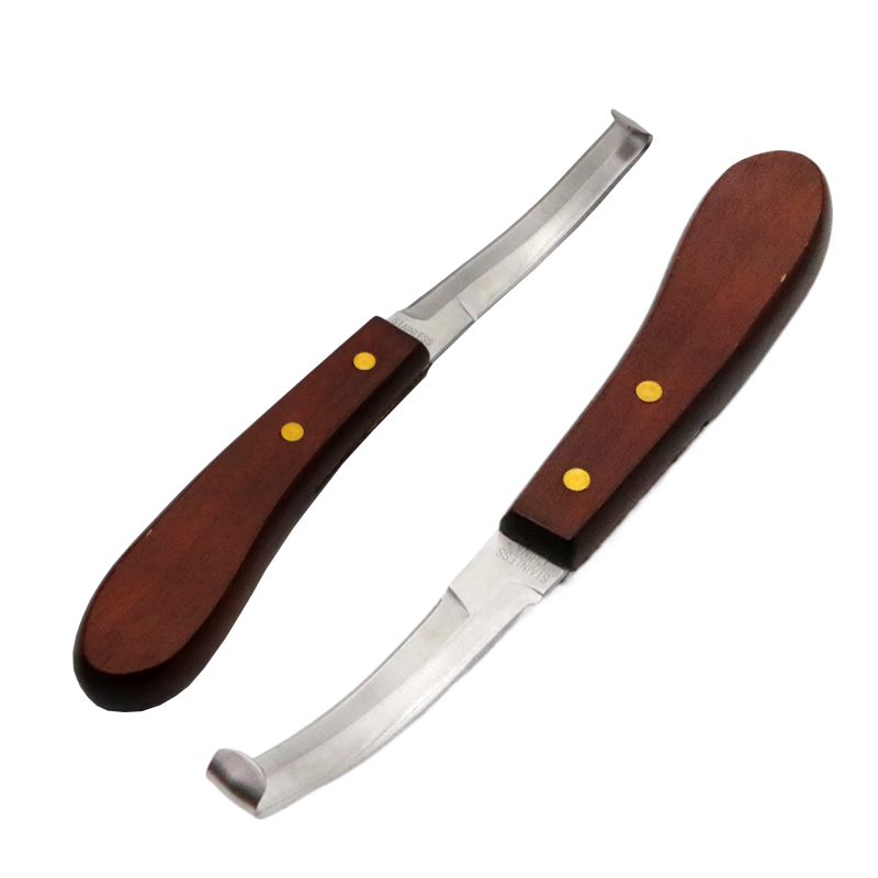 Couteau à sabot à boucle pour cheval, lame de tondeuse, mouton, bétail, cisailles à double tranchant, coupe-manche en bois, acier inoxydable, 2 pièces
