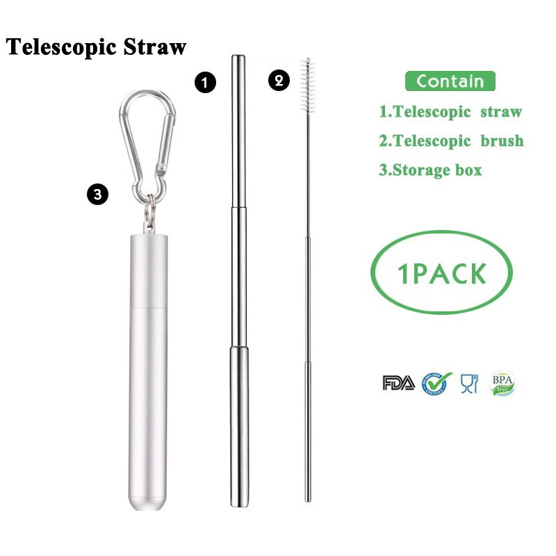Telescopic Drinking Straw Collapsible Straw Foldable Reusable Metal Straw With Keychain Hole for Travel Outdoor Bar Accessories: set 10