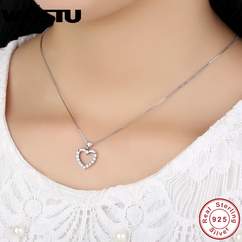 WOSTU 2019 di Marca di Lusso 925 Sterling Silver Heart Love Collane con pendente per Le Donne Con AAA Zircon Dei Monili Regalo Per L'amante CQN025