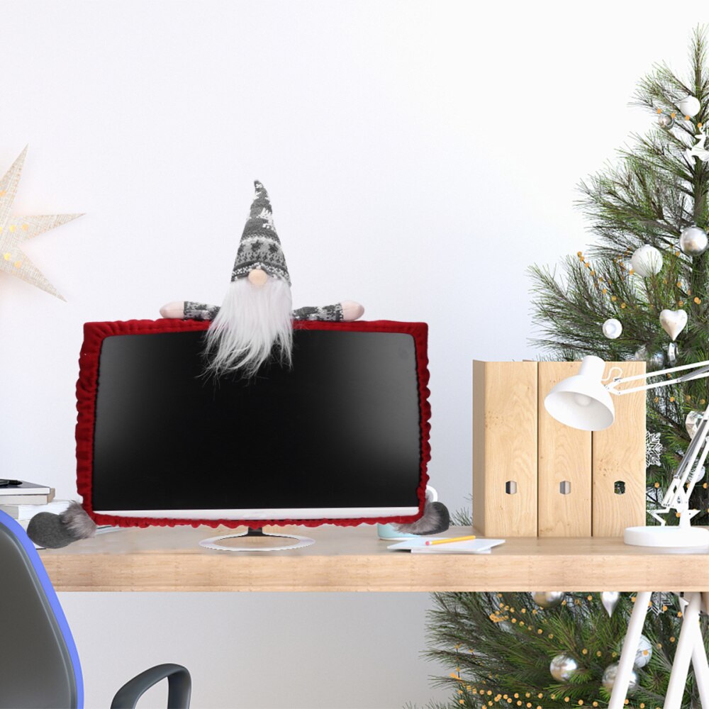 1Pc écran moniteur d'ordinateur de bureau couverture décorations de noël décor de Festival: Grey