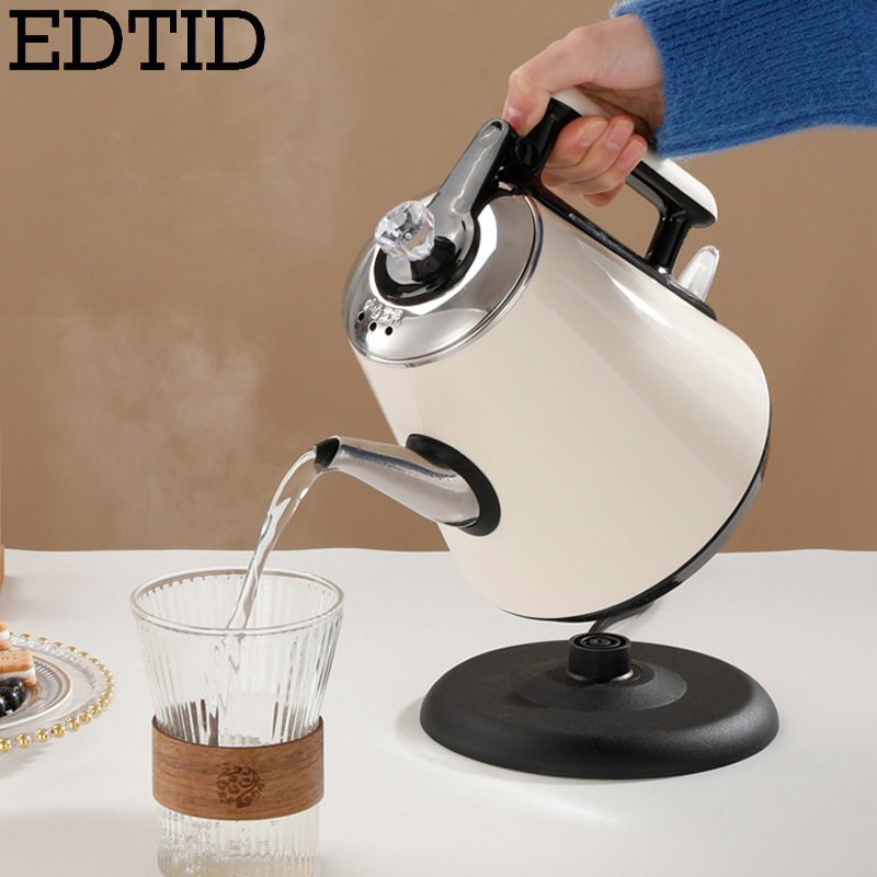 Hushållsvattenkokare med 1.2l vattenvärmare rostfritt stål tebryggare kaffekanna dubbelskiktad skållningsfri vattenkokare