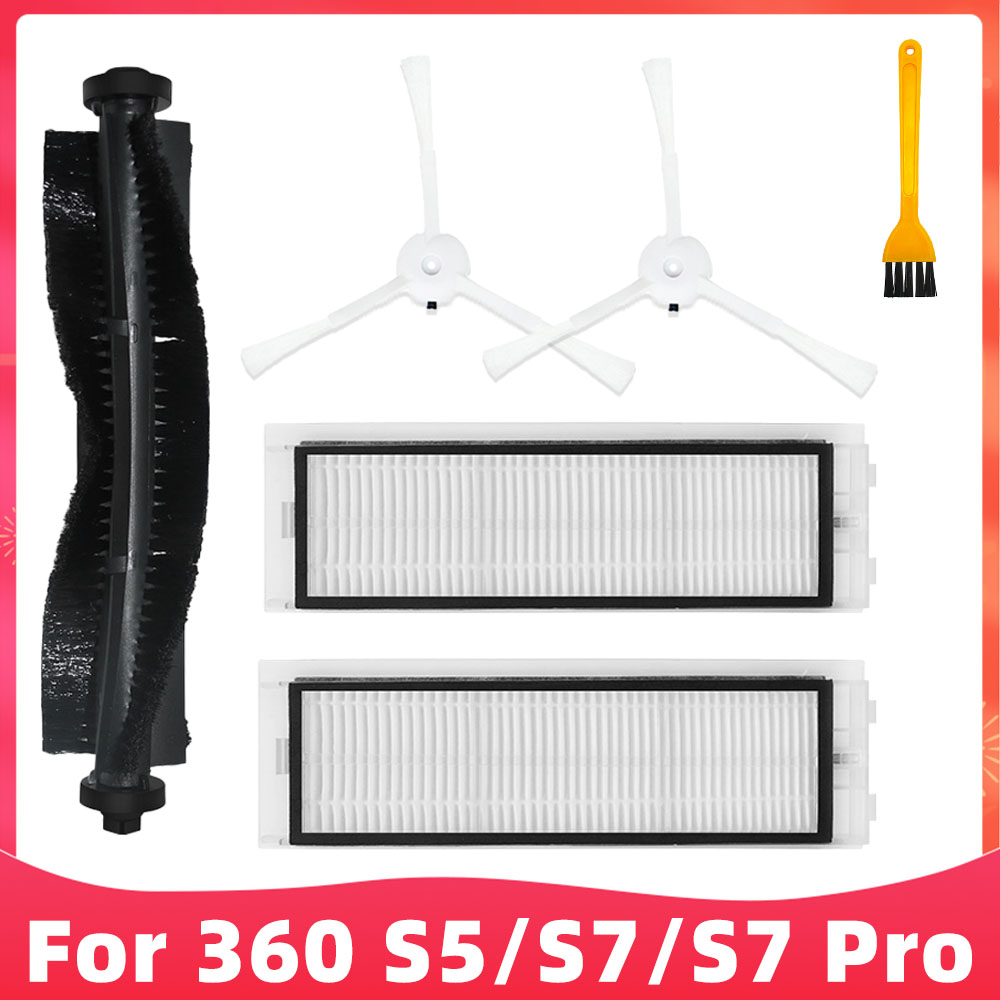 Fit for 360 S5 / S7 / S7 Pro Robot Vacuum Cleaner Spare Parts Roller Side Brush Hepa Filter Water Tank Filter Mop Cloths Rag: Clear