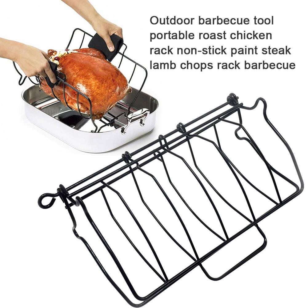 Non-Stick Rib Shelf Stand Barbecue Rib and Roast Rack Stainless Steel Grilling BBQ Chicken Beef Ribs Rack Grilling basket