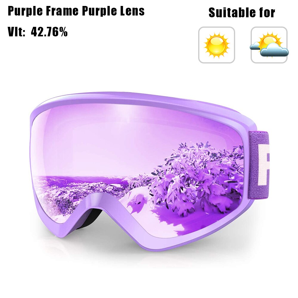 [RU magazzino locale] occhiali da sci per bambini di marca findway OTG occhiali da Snowboard invernali antiappannamento per età 8-14 ragazzi ragazze bambini gioventù: Purple Frame Purple