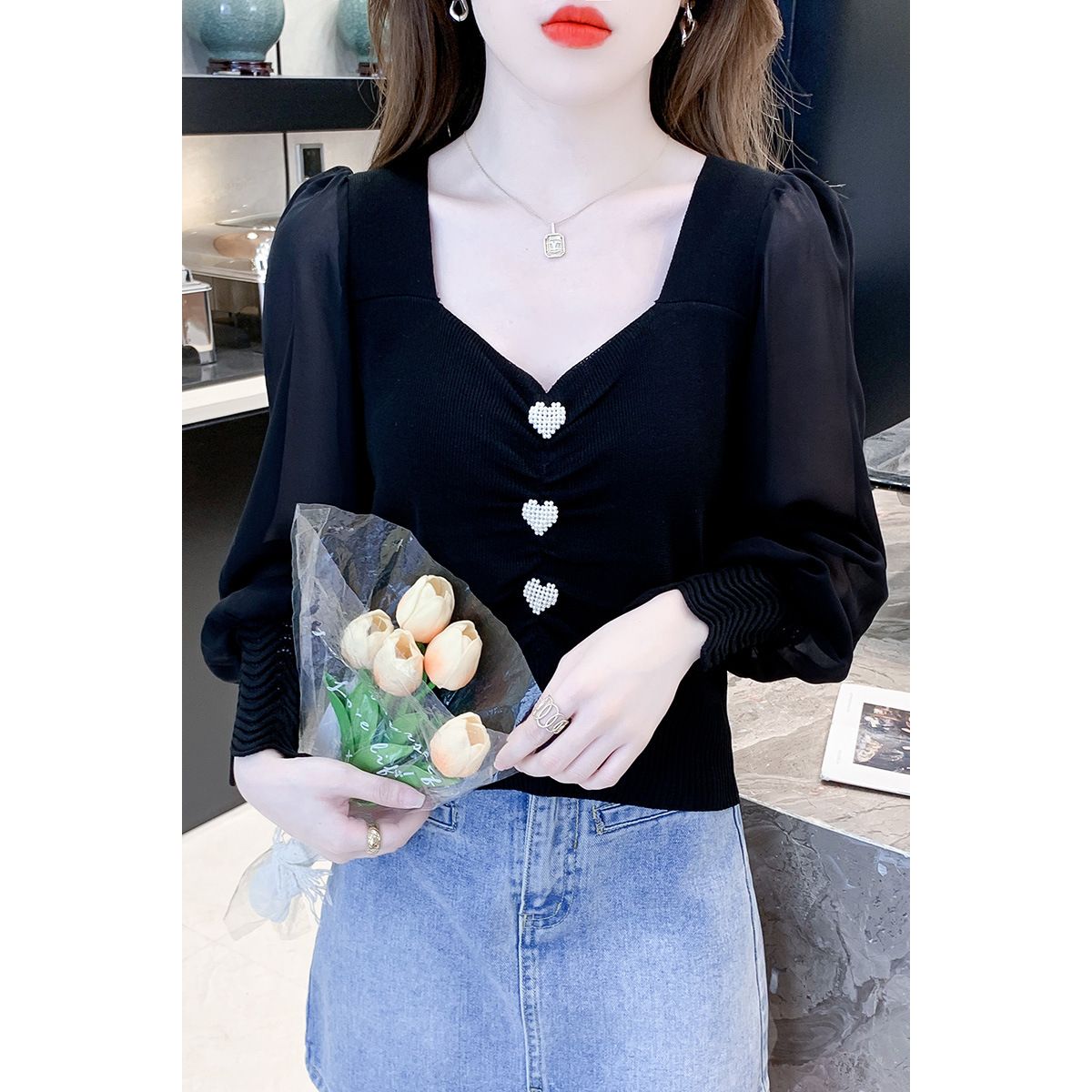 Spring Autumn Solid Color Sweater Women High Street Casual Long Sleeve Pullovers Patchwork All-match Tops: XXXL / black