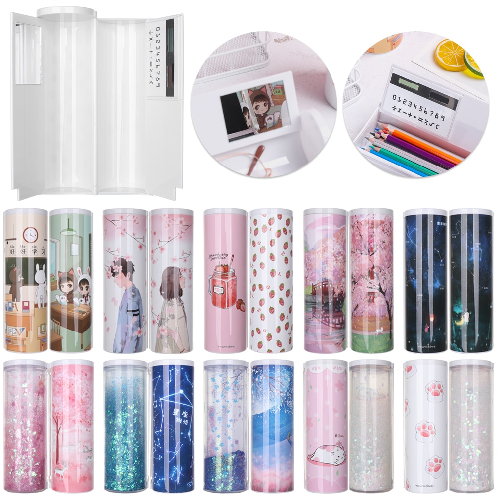 Quicksand Translucent Password Multifunction Cylindrical Pencil Box Pencil Cases Holder Portable School Stationery