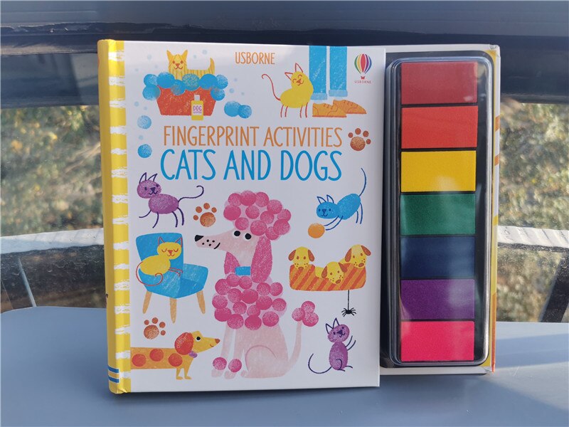 Children Fingerprinting Books with Rubber Stamps Ink Pad kids Activities Doodling Book Animal Garden Kindergarten DIY Craft Toy: cats and dogs