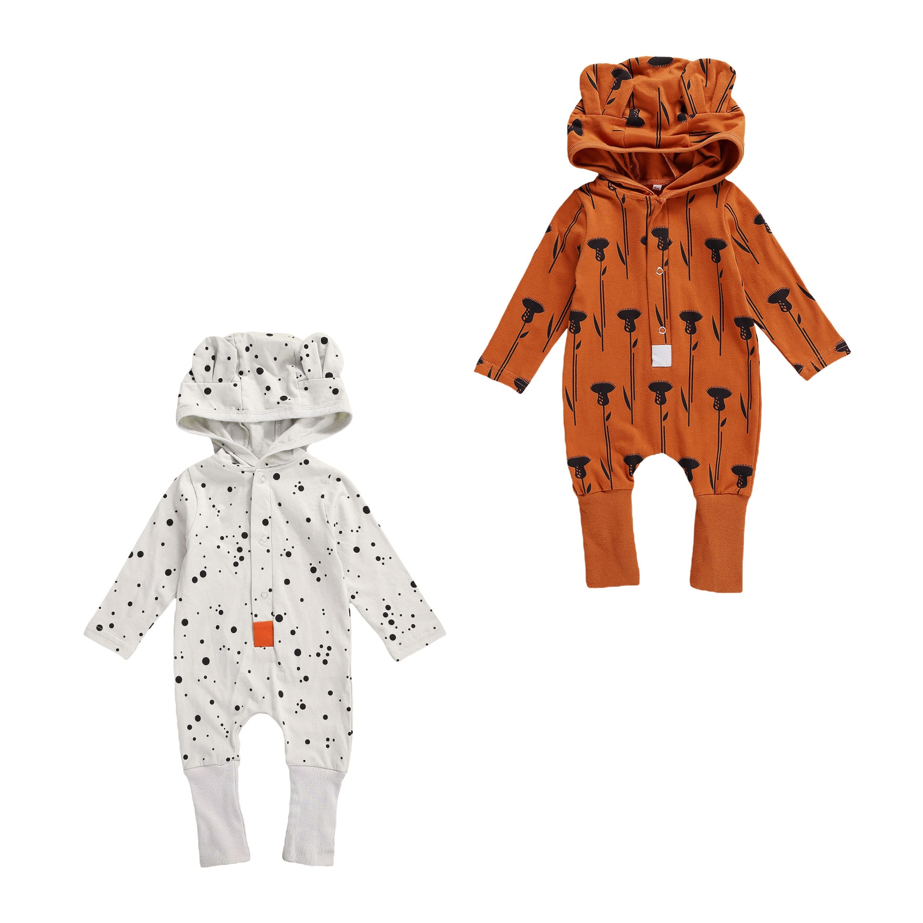 Pelele de manga larga con capucha y orejas de oso para niños y niñas recién nacidos, monos de manga larga para primavera y otoño