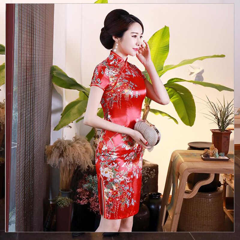 Chinese style cheongsam classic women's cheongsam plus size oriental bride wedding Chinese qipao dress evening skirt