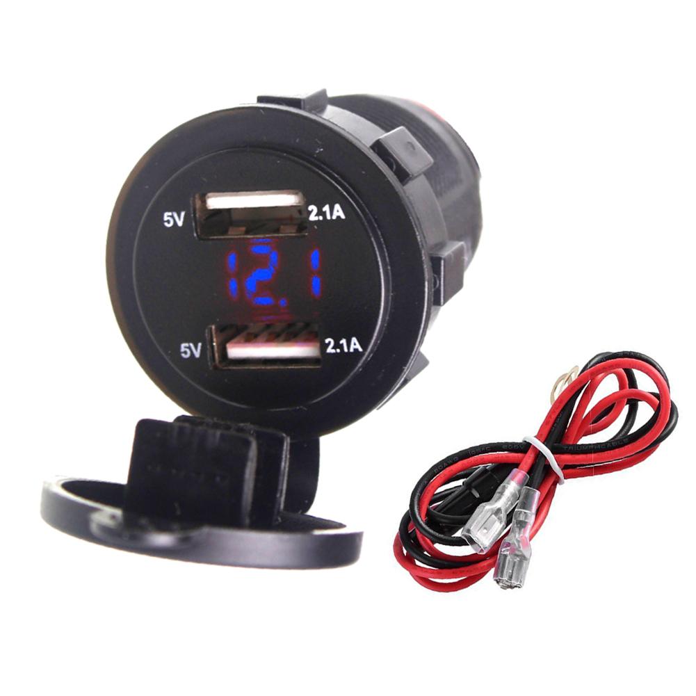 Cargador de teléfono móvil para coche y motocicleta, 12V, USB Dual 5V 4.2A, cargador con 0,6 metros, sin adaptador de enchufe, accesorios, USB Dual
