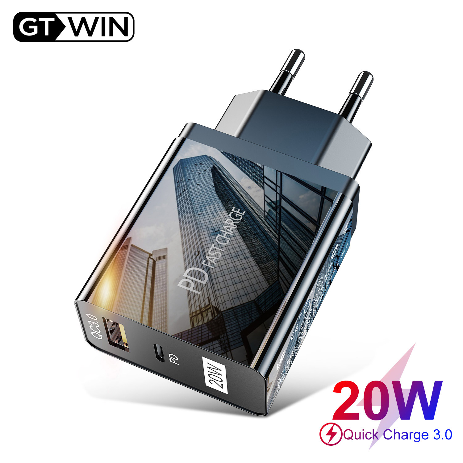Gtwin  pd20w schnelllade-wandladegerät mit eu/us-stecker, usb-typ-c-netzteil für xiaomi 9, 8  s10 und iphone 12