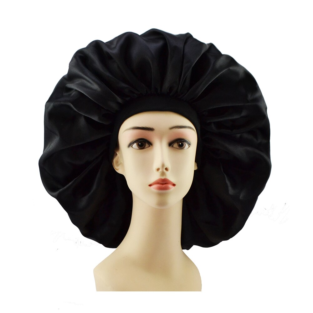 Big Size Satin Silk Bonnet Sleep Night Cap Head Cover Bonnet Hat For Curly Springy Hair