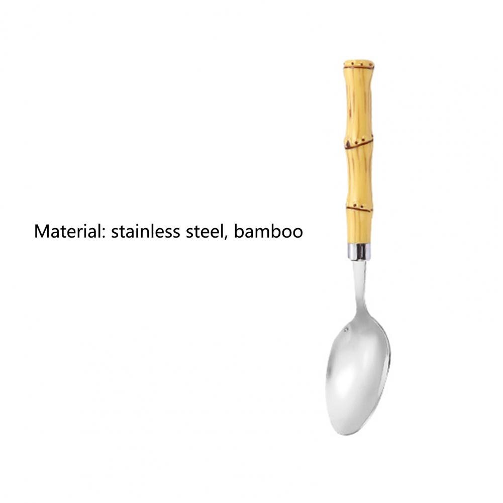 Taart Lepel Rvs Bamboe Handvat Roeren Vork Bestek Set Vorken Messen Lepels Theelepel Bestek Levert