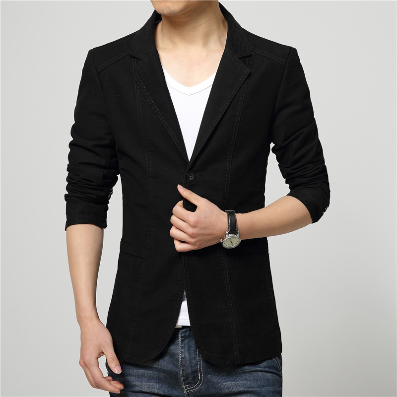 DEE MOONLY Mens casual slim fit Blazer men wedding dress blazer jacket mens red suit jacket manteau homme: Black / XL