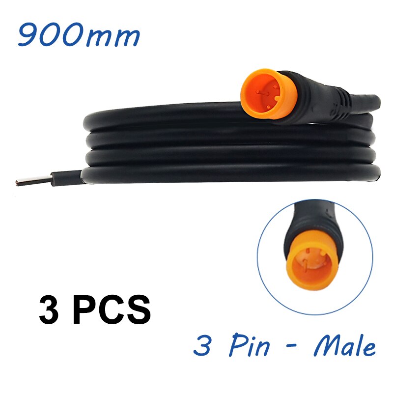 Julet wodoodporny kabel 2/3/4/5/6 Pin 900mm przewód konwersji elektryczny przedłużacz kabla Ebike do wyświetlacza Ebikes: 3Pin Male 3pcs